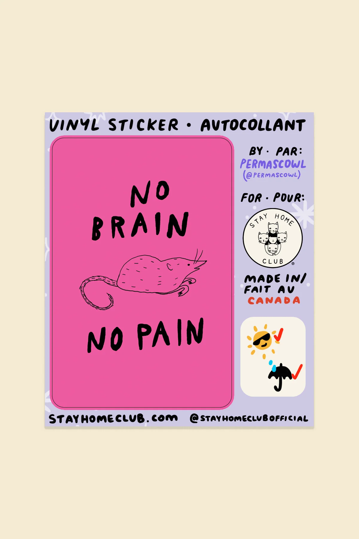 No Brain No Pain Vinyl Sticker - Image 2